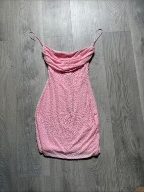 Windsor Pink Sequin Cowl Neck Mini Dress